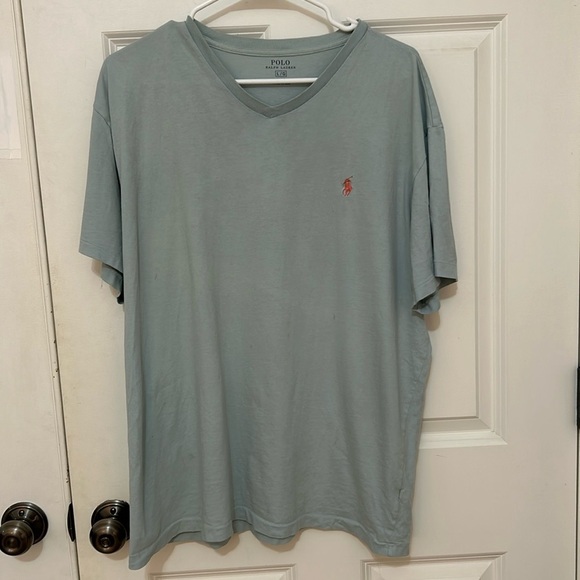 Polo Ralph Lauren v neck t shirt size large green short sleeve cotton - Picture 1 of 5